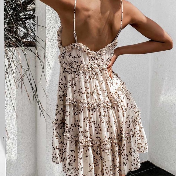 Boho floral print cami v neck ruffle tiered dress - Picture 8 of 16